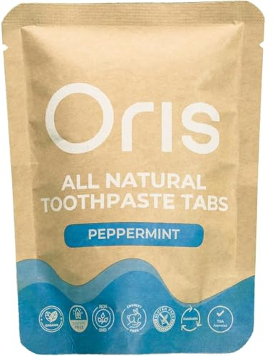 Oris Health Oris Natural Toothpaste Tablets for Sensitive Teeth TSA Approved Plastic Free and Child Friendly Zero Waste Travel Toothpaste Tablets - 62pcs (Mint)