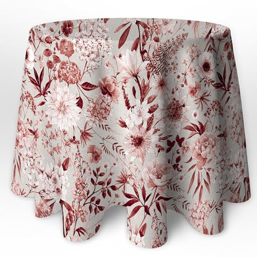 LaFábricadelasTelas - Falda o Ropa de Mesa Camilla Redonda Primavera Verano Loneta Estampada Flores algodón, Faldón Faldilla enagüilla (Rojo Teja, 90 cm diámetro)