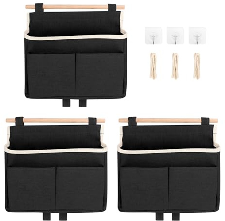 SHMSHNG Organizador colgante de 3 unidades, organizador de pared, organizador de puerta, almacenamiento de lino para el hogar, oficina, baño, habitación infantil (Negro)