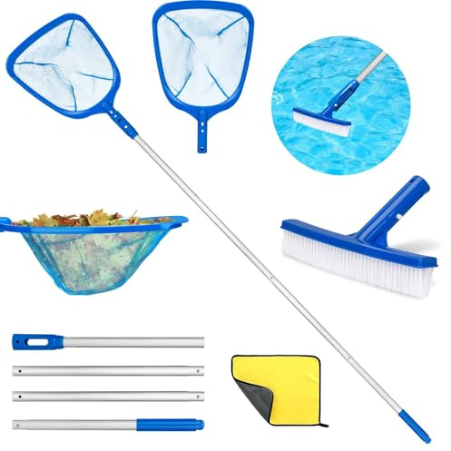 USHOP 187cm Retino Piscina,Kit Pulizia Piscina,Rete a Maglia Fine per Foglie,Rete a Maglia Fine dello Skimmer,Retino per Piscinas Professionale con 4 Pali per Piscinas,Spa,Laghetti,Sorgenti Termali