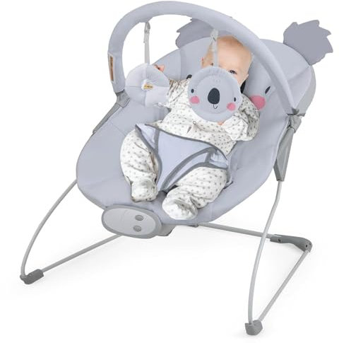 Baby Bouncer, Portable Baby Bouncer Seat with Vibration & Music, Removable Bar & Fabric Cover, 3-Point Safety Harness for Infant 0-6 Months