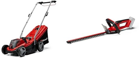 Einhell Tondeuse à Gazon sans Fil GE-CM 18/33 Li Kit Power X-Change (18V, Largeur de Coupe 33cm, Surface conseillée 200 m²) avec Batterie 4,0 Ah et Chargeur + Taille-Haies sans Fil GC-CH 18/40 Li