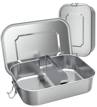 TTSTOIEE Boîte Repas Inox Aisi 304 1400ml - Lunchbox Étanche et Amovible 2 Compartiments - Alimentaire, Lavable Lave-Vaisselle - pour École, Travail, Plein Air