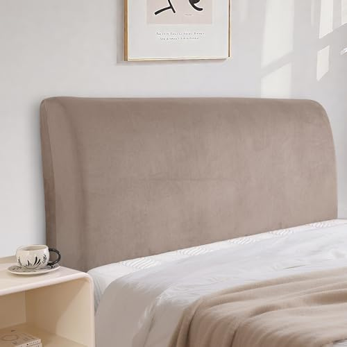 CYCMACO Sammet Sänggavelskydd, Stretch Överdrag För Sänggavel, Enfärgad Sänggavelöverdrag För Sängkläder, Tvättbar(120cm, Khakifärgad)