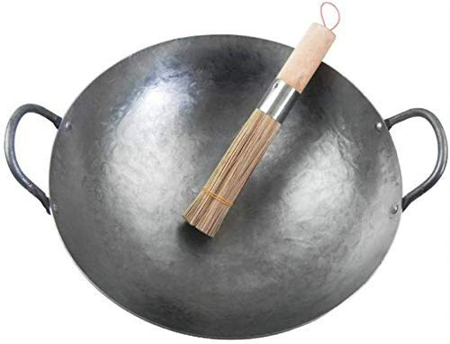 JYBNBBE Bolsa de Picnic Ollas Wok Sartén Wok de Hierro Redondo con woks de Hierro Forjado/molido/bajo Asado binaural Wok de Acero Inoxidable Espesamiento Estufas de Gas, 38cm,38cm