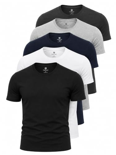 Piano Luce Men’s 5-Pack T-Shirts - Crew Neck, Short Sleeve, Cotton-Polyester Blend, Casual Fit, UK Sizes (UK, Alpha, XL, Regular, Regular, Colour 1 (White, Black, Navy, Gray, Anthracite))