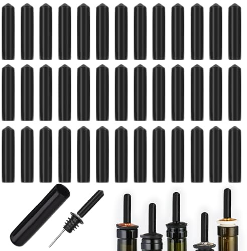 40PCS Long Liquor Pour Spouts Covers, 2.16in Speed Pourer Caps for Bottles, Liquor Pourers Dust Covers, Pourer Cap for Spirits Oil Pourer Tapered Spout Wine Oil Coffee Vinegar Jar Bottles (Black)