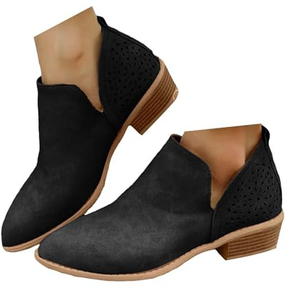 Xbemkste Botines de verano para mujer con tacón corto Chelsea Boots Vintage Botines Casual Botas de tobillo cómodas botas cortas botas de vaquero elegantes botas de mujer, Negro , 38 EU
