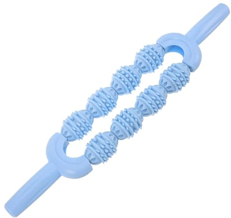 DECOMELODY Bâton de Massage Musculaire Portable pour Mollets et Jambes Rouleau Relaxant Bleu Ciel à 8 Roues Équipement de Récupération Musculaire pour Yoga Sport et Détente