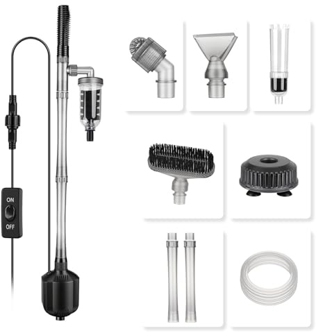 Hygger 1350 LPH Limpiador de Grava para Acuarios, 15W Electrico Sifonador Acuario Kit con Longitud Ajustable, Multifuncional Aspirador para Acuario Sifón para Cambio de Agua y Lavado de Arena