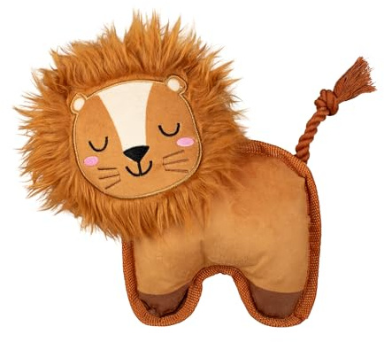 Fringe Studio Durable Plush Dog Toy with Rope, Tough Squeaky Dog Toy, “Lion Through My Teeth,” Petshop Collection (729215)