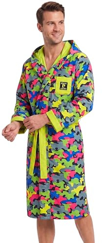 o-day Pierre Cardin Accappatoio Uomo Microfibra Leggero Salvaspazio con Manica a Risvolto Cappuccio e Cintura M-XXL (IT, Testo, XXL, Regular, Regular, Camouflage)