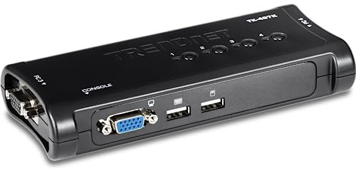 TRENDnet, TK-407K, 4-Port USB KVM Switch, connessioni VGA e USB, risoluzione 2048 x 1536, cablaggio incluso, nero