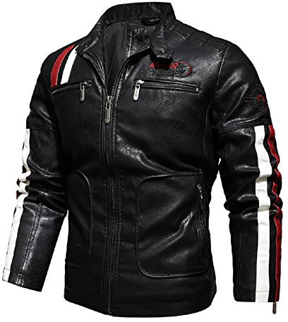 Blouson de Moto Veste Homologuées CE Vêtements de Course Hommes Automne et Hiver Vestes en Cuir PU Moto européennes et américaines Vestes pour Hommes résistantes au Froid B,XXXL