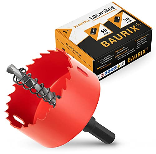 BAURIX® Scie-cloche bi-métal Ø 59 mm - Scie à cloche pour métal, bois, PVC et matières plastiques - Scie à cloche bois bi-métal pour construction sèche, prises électriques
