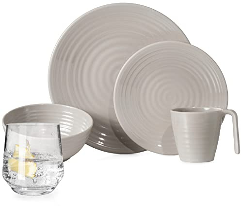 Vaisselle de camping en mélamine pour 4 personnes, design café 16 pièces + verres Milano verres à eau, vaisselle de pique-nique, barbecue