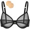 WingsLove Women's Lace Sexy Bra Underwired Sheer Mesh Non Padded Everyday Bra with Nipple Covers Black