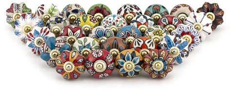 Craft Trade Assorted Multicolor Ceramic Knobs, Pack of 30 | Assorted multicolor ceramic knobs with floral designs for drawers, cabinets, cupboards, wardrobes and dressers.