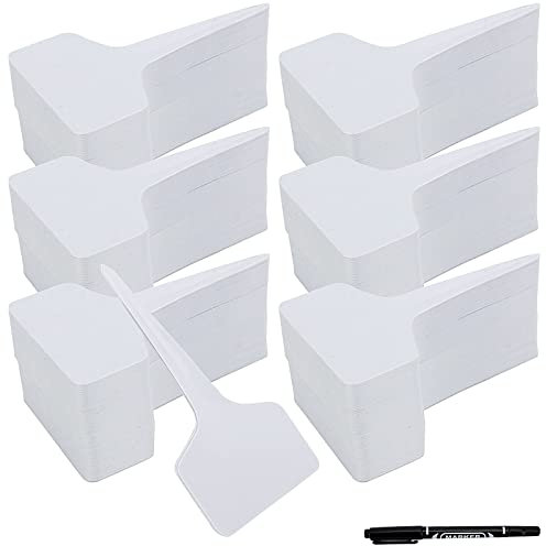 ZOENHOU 300 Pcs Plastic Plant Labels, 6x10cm White T Type Garden Name Labels Plant Tags, Flower Tree Plant Labels for Outdoor Plants, Gardening