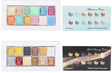 Eujgoov 24 St Metallisk Akvarellfärg Pärlemorfärgad Akvarell Fast Pigment för Målning Av Nagelkonst