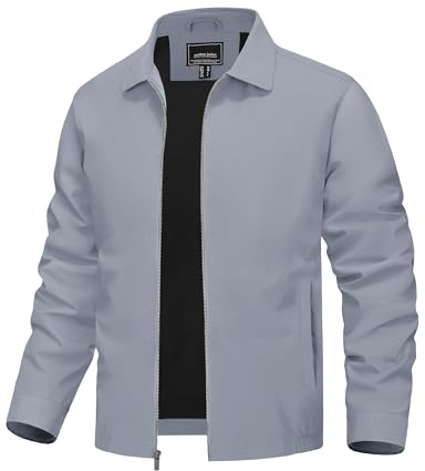 TACVASEN Lightweight Jacket for Men Summer Thin Windbreaker Jackets with Pockets Smart Casual Varsity College Jacket Light Grey,M