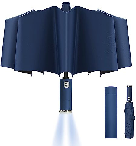 Vicloon Regenschirm, Regenschirm sturmfest Faltbarer mit LED, 10 Rippen mit Auf-Zu-Automatik,210T wasserdicht-Beschichtung,regenschirm für Erwachsene und Kinder