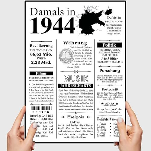VP-DSGN Geburtstag - 1944 - Bild Plakat Zeitungsartikel Fakten zum Jahrgang - Deko Geschenkideen zum Geburtstag, Mann Frau - damals in - Poster