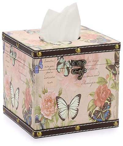 TOLIDA PU+ Wood Square Tissue Box Cover - Retro Household Cube Tissue Box Holder Organizer, Tissue Paper Dispenser for Bathroom