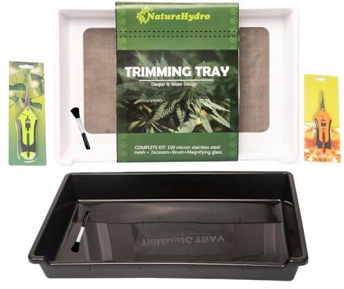 Mayaadi-Home Trim-Bin Bac de coupe rectangulaire pour pollen et herbes 2 en 1 avec écran de 150 microns, 2 ciseaux et brosse (blanc)