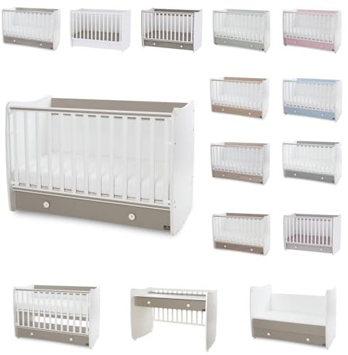 Lorelli Babybett Dream 70 x 140 cm umbaubar Kinderbett Schaukelbett Schreibtisch, Farben:dunkelbraun weiß