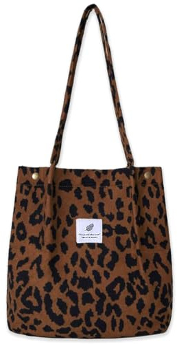Bikasun Bolso de Hombro Grande para Mujer, Bolso de Pana para la Playa, Bolso Cruzado, Bolso de la Compra, Bolso para Trabajo, Compras, Escuela, Estampado Leopardo