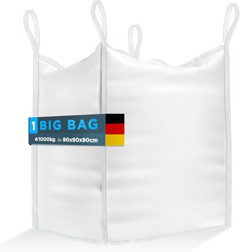 BIBODU Sacos Big Bag 1000kg (1 UNIDAD) | Sacos para Escombros 90x90x90 cm | Big Bags Resistentes & Reutilizables | Sacas 1000kg perfectas para Obra, Jardin, Arena, Residuos y Madera