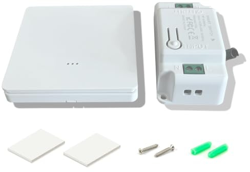Bkiyougo Wireless Light Switch Kit with 433 MHz Radio Switch and Receiver | RF433MHz, no switch wiring, 50m, AC 85-240V, neutral required,, 10A/1000W, CR2032 incl.,no app/Wi-Fi