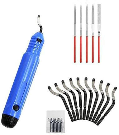 360° Entgratwerkzeug, Entgrater Werkzeug, Universal Handentgrater mit 10 Stück Ersatzklingen und 5 Diamant-Feilen,für 3D Druck, Aluminium Kupfer Kunststoffgrat