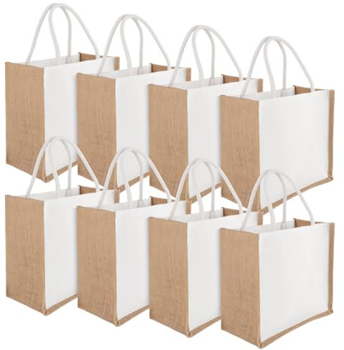 LOPYXBR 8 Stück Jutetasche 26x27x13cm Jute Einkaufstasche Klein Jute Taschen Jutetasche Klein für Brautjungfer, DIY, Shopping, Geburtstag, Muttertag