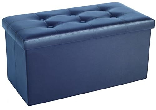 COSYLAND Pouf Contenitore - Panca Contenitore imbottita 110L/200kg, Cassapanca Contenitore da Interno pieghevole in PVC impermeabile - 76 x 38 x 38 cm（Blu ）