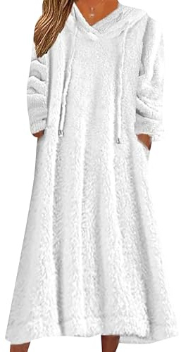 ZICUE Abiti in Pile Lunghi Oversize da Donna Vestiti in Felpa Che Si Addensano Camicie da Notte Casual con Pullover Bianco L
