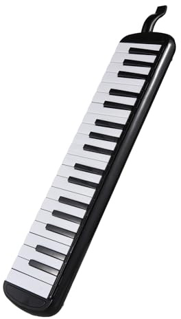 Melodica 37 Key Piano Keyboard, Pink Black Blue, Plastic Construction, 18.5 x 4.1 x 1.8 inch, with Carrying Bag, Blow Pipes, Nozzles and Cleaning Cloth