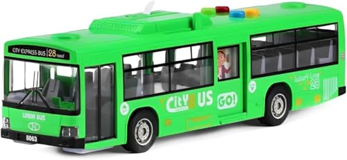 Cemirk Bus Toy for Boys and Girls Ages 1 and Up - with Lights and Sounds, Realistic Tires, Simulated Functional Doors, Friction-Powered Movement, (Green)