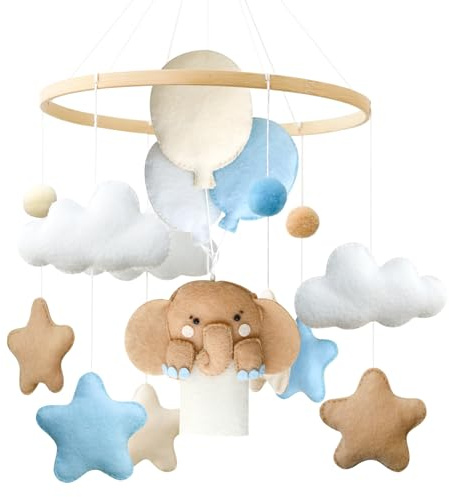 Ueiwffzo Elefant Heißluftballon Mobile Baby Windspiel Babybett Baby, Filz Mobiles Krippe Hängende Bettglocke, Halterung Babybett Wickeltisch Anhänger Für Babyzimmer Decor