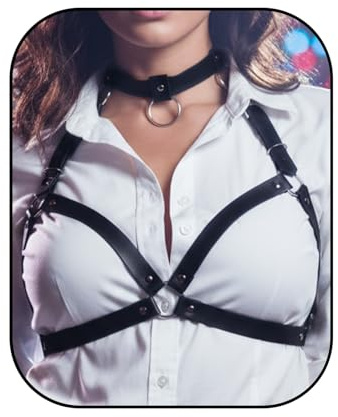 Maeaccx Leather Chest Harness Belt, Black Punk Fashion Accessories, Adjustable for Women, Night Club Wear