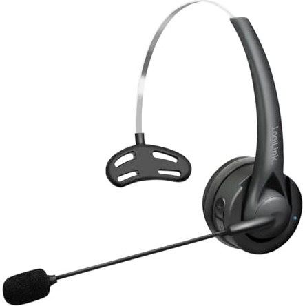 LogiLink Trådlöst monoheadset (bärbart vänster/höger), flexibel mikrofon, BT version 6.0, USB-C, upp till 10 h samtalstid, 10 m räckvidd