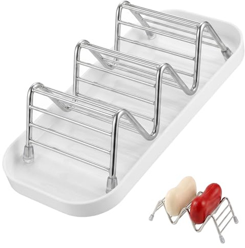 Jabonera de Acero Inoxidable con Bandeja de Drenaje, Soporte para Jabonera de Baño y Ducha, Jaboneras para Pastillas de Jabón y Champú Sólido, Escurridor de Jabón para Cocina y Encimera, Plata