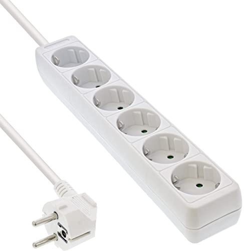 InLine 16465W kontaktkabel, 6-delad skyddskontakt, 5 m, vit