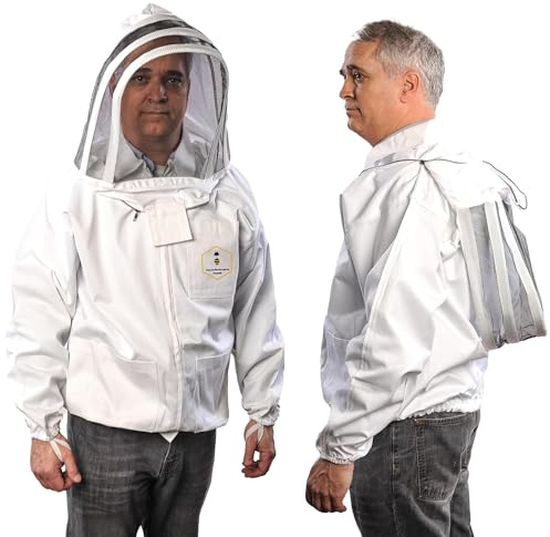 Beekeeping Jacket with Fencing Veil and Gloves, Cotton Bee Jacket for Men and Women, Heavy-Duty Brass Zippers (XL)
