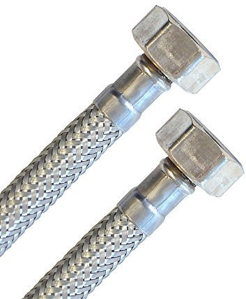 H2O-Flex® Panzerschlauch beidseitig 1/2 Zoll ÜM, Flexschlauch mit 2 x 1/2 Überwurfmutter DN8 für Sanitär Armaturen mit Trinkwasserzulassung 2000mm