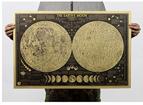 ufengke Retro Phase of The Moon Kraft Poster, Living Room Bedroom Removable Murals