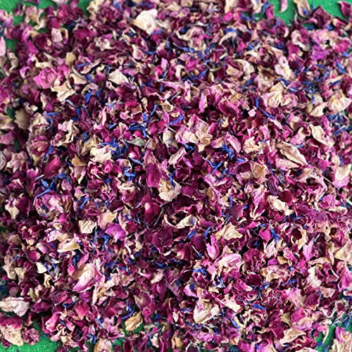 Natürliches Blütenkonfetti - 'Zauberwald' - 1 Liter - Rote & Rosa Rose, Blaue Kornblume & Lavendel - Biologisch abbaubar (01)