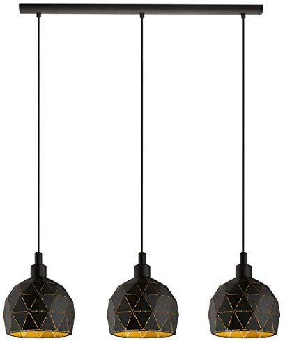 EGLO Pendellampe Roccaforte, Pendelleuchte 3-flammig über Esstisch, Hängelampe aus Stahl in schwarz gold, E14 Fassung, 75 cm