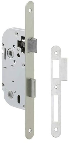 METALUX série 262 - Serrure à encastrer Réversible Têtière bouts ronds avec gâche pour porte en bois Porte de chambre Toilettes Bureau Salle de bain ou séparation (Fermeture à bouton)